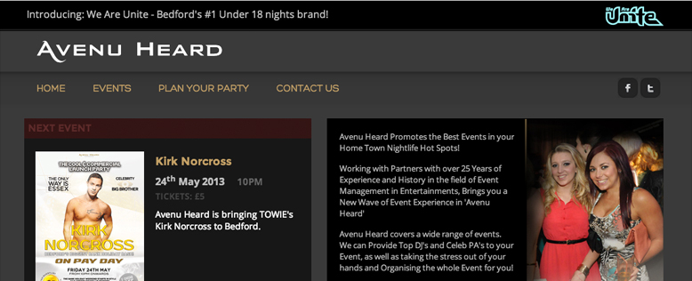 Avenu Heard Nightlife Club Events Website Design & Development